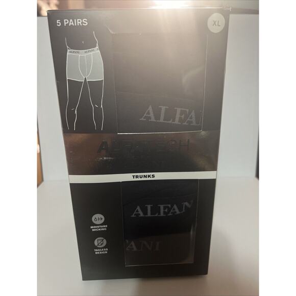 Alfani Mens Pack of 5 Pairs X-Large Black Moisture Wick Tagless Trunks NWT - Picture 1 of 3